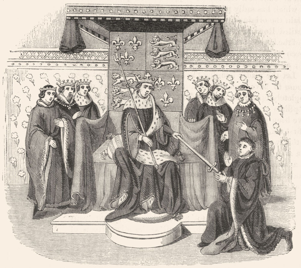 KINGS. Henry VI & Ct John Talbot receiving Sword 1845 old antique print